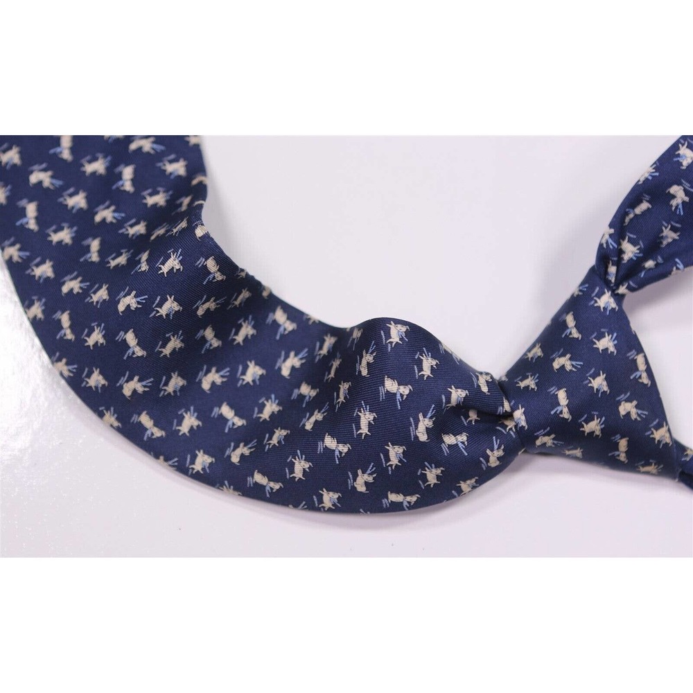 Salvatore Ferragamo Navy Blue Puppy Print Dog Silk Necktie Tie - Picture 1 of 8